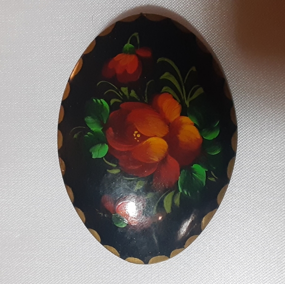 Vintage ROSEMALING BROOCH Handmade Scandinavian Folk Art - Picture 2 of 4